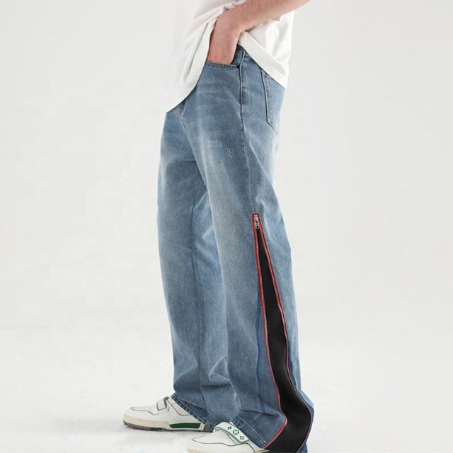 customized Light Blue Side-Zip Wide-Leg Jeans
