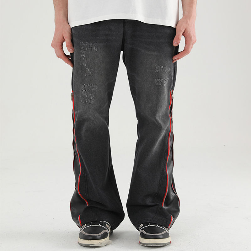 customized Light Blue Side-Zip Wide-Leg Jeans