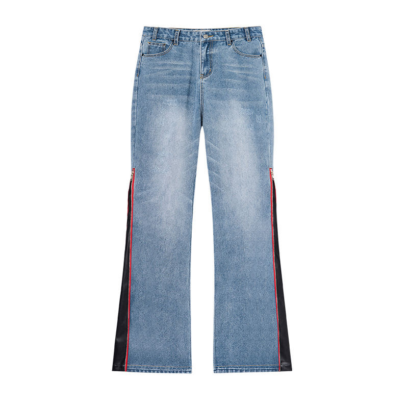 customized Light Blue Side-Zip Wide-Leg Jeans