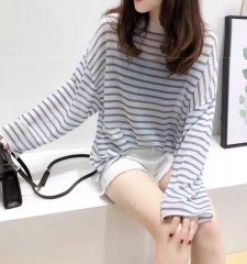 Personalized  Blue Striped Oversized Long Sleeve Knit T-Shirt