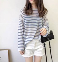 Personalized  Blue Striped Oversized Long Sleeve Knit T-Shirt