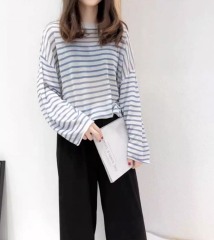 Personalized  Blue Striped Oversized Long Sleeve Knit T-Shirt
