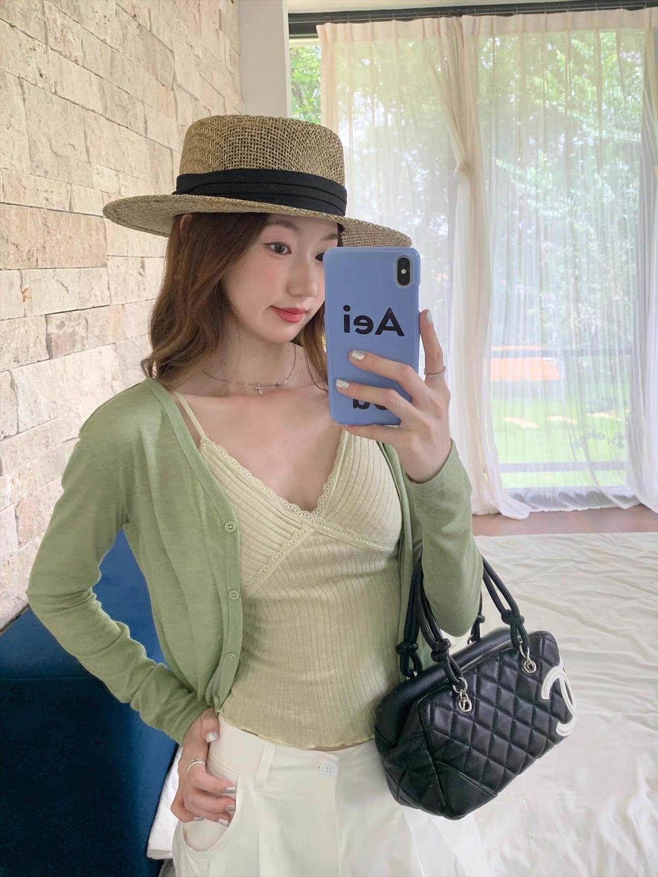 ODM OEM Sage Green Lightweight Sheer Knit Button-Up Cardigan