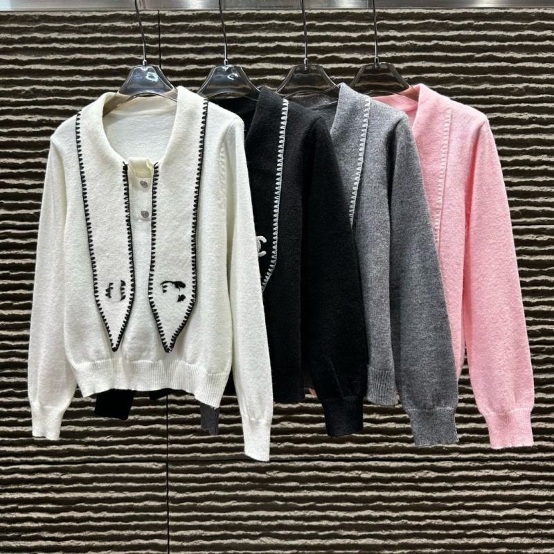 Made-to-order  Women’s White Knit Cardigan with Black Contrast Trim and Sailor Collar