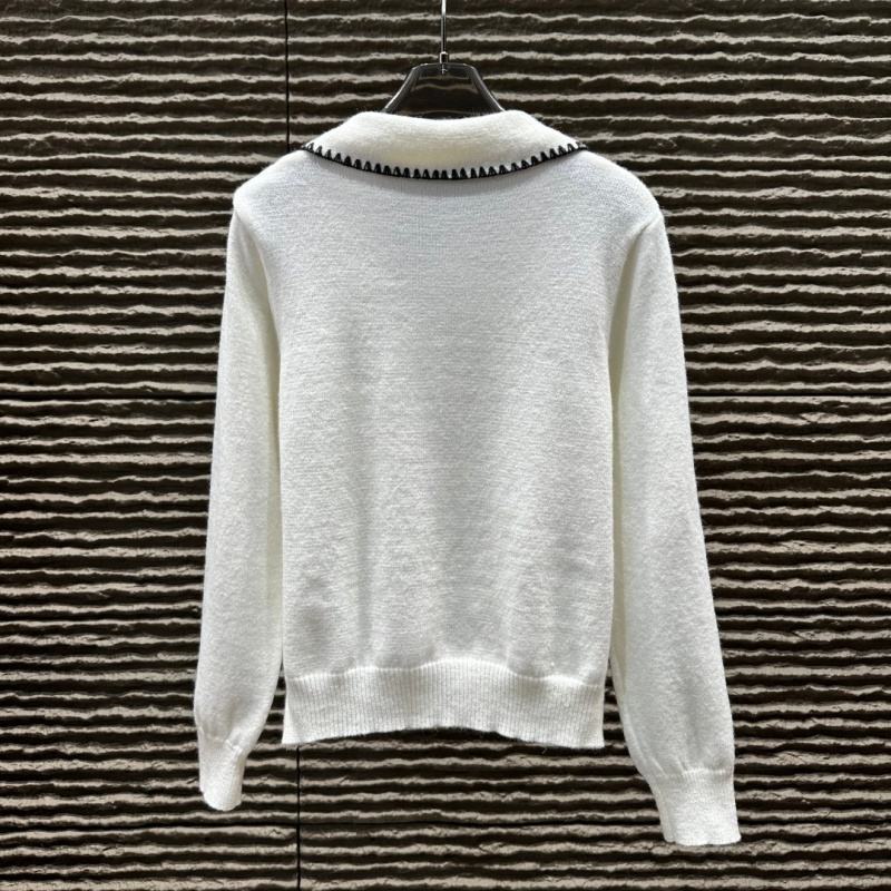 Made-to-order  Women’s White Knit Cardigan with Black Contrast Trim and Sailor Collar