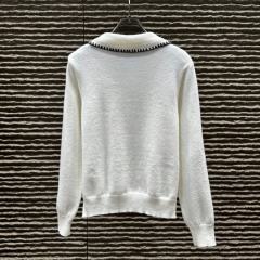 Made-to-order  Women’s White Knit Cardigan with Black Contrast Trim and Sailor Collar