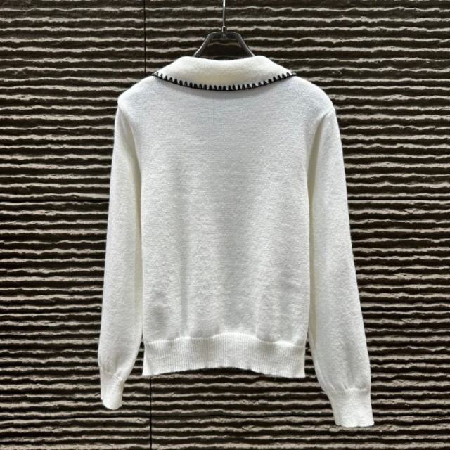 Made-to-order  Women’s White Knit Cardigan with Black Contrast Trim and Sailor Collar
