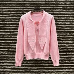 Made-to-order  Women’s White Knit Cardigan with Black Contrast Trim and Sailor Collar