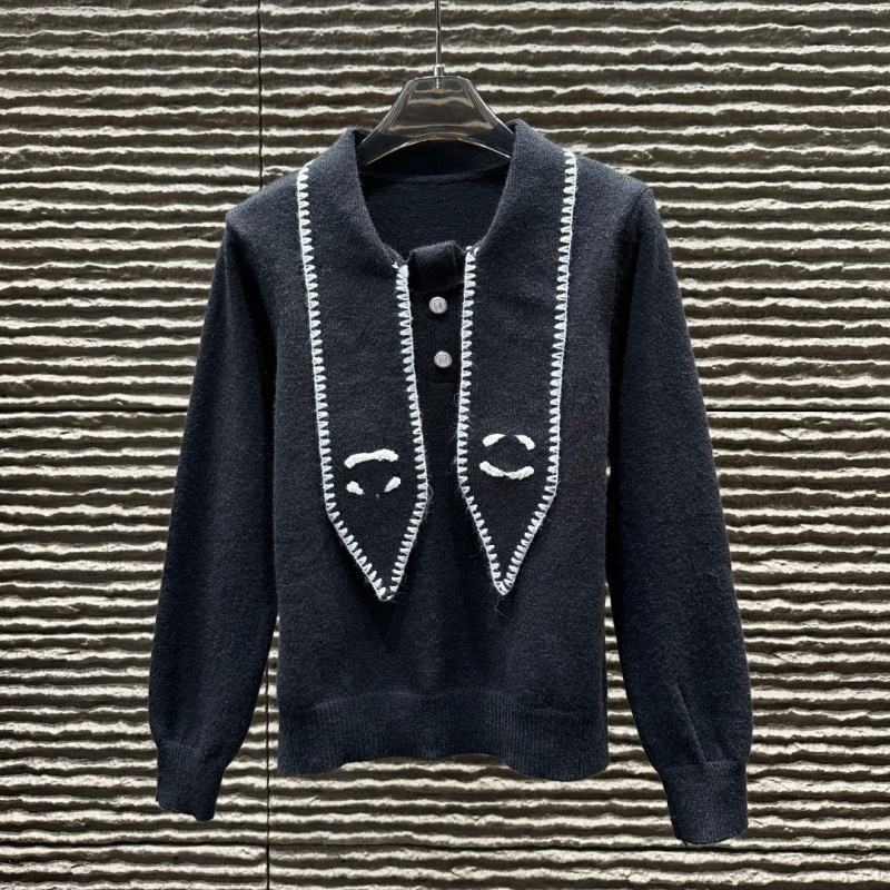Made-to-order  Women’s White Knit Cardigan with Black Contrast Trim and Sailor Collar