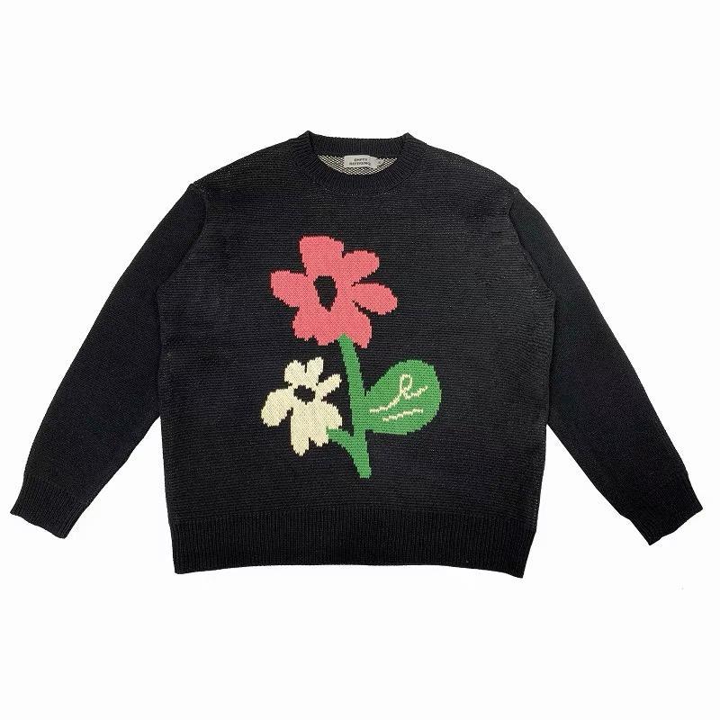 Made-to-order  Women’s Black Oversized Knit Sweater with Floral Graphic Pattern