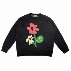 Made-to-order  Women’s Black Oversized Knit Sweater with Floral Graphic Pattern