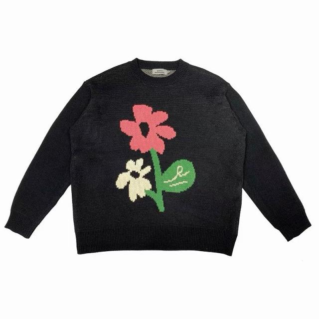 Made-to-order  Women’s Black Oversized Knit Sweater with Floral Graphic Pattern