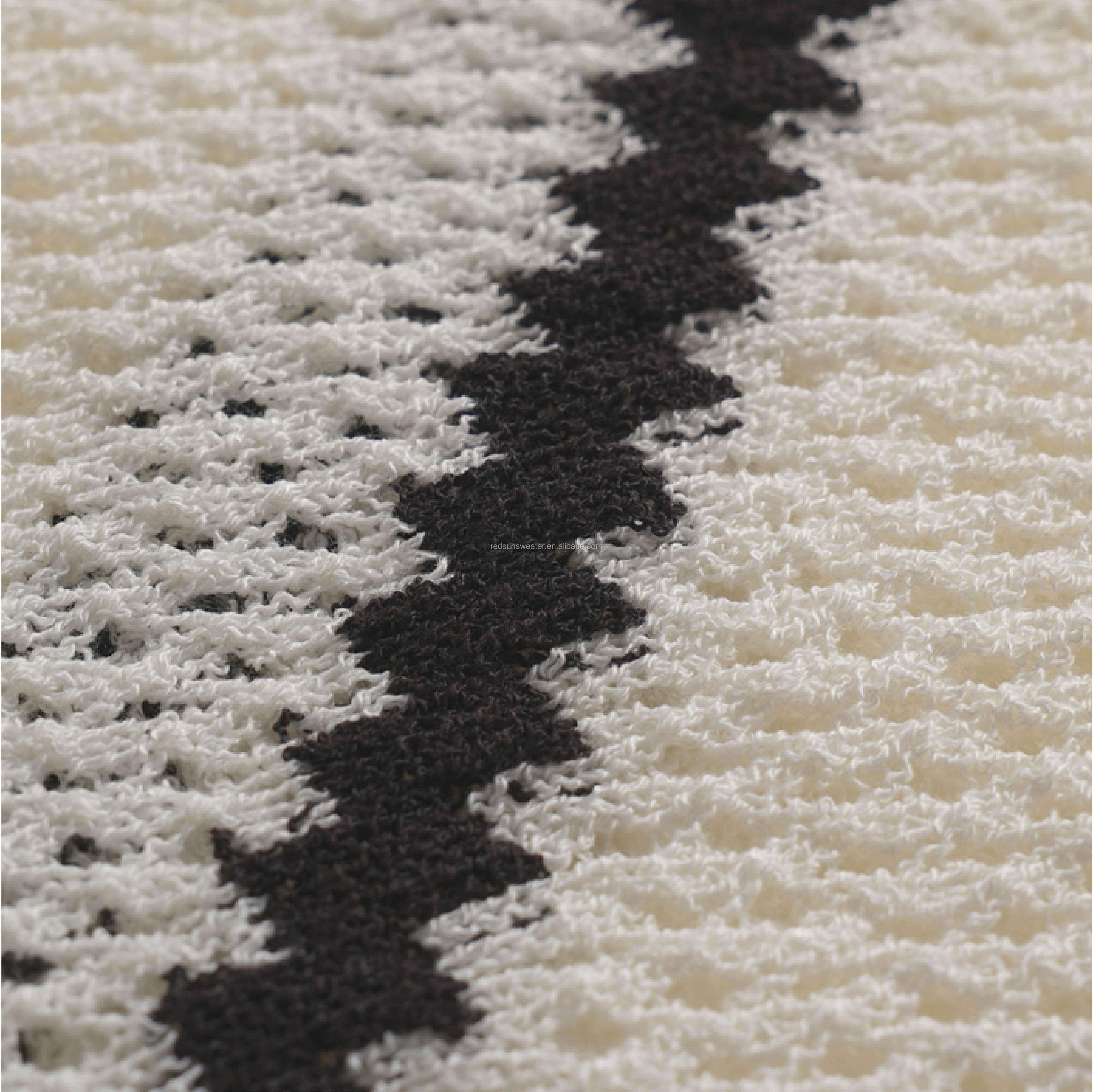 Made-to-order  Women’s Ivory Geometric Knit Polo Sweater with Black Contrast Diamond Pattern