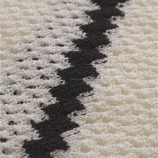 Made-to-order  Women’s Ivory Geometric Knit Polo Sweater with Black Contrast Diamond Pattern