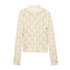 Made-to-order Ivory Openwork Cable Knit Mock Neck Sweater
