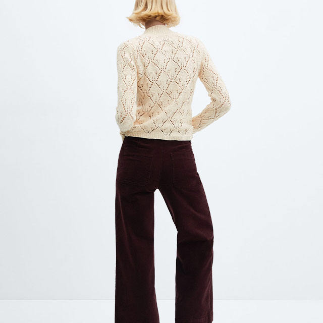 Made-to-order Ivory Openwork Cable Knit Mock Neck Sweater