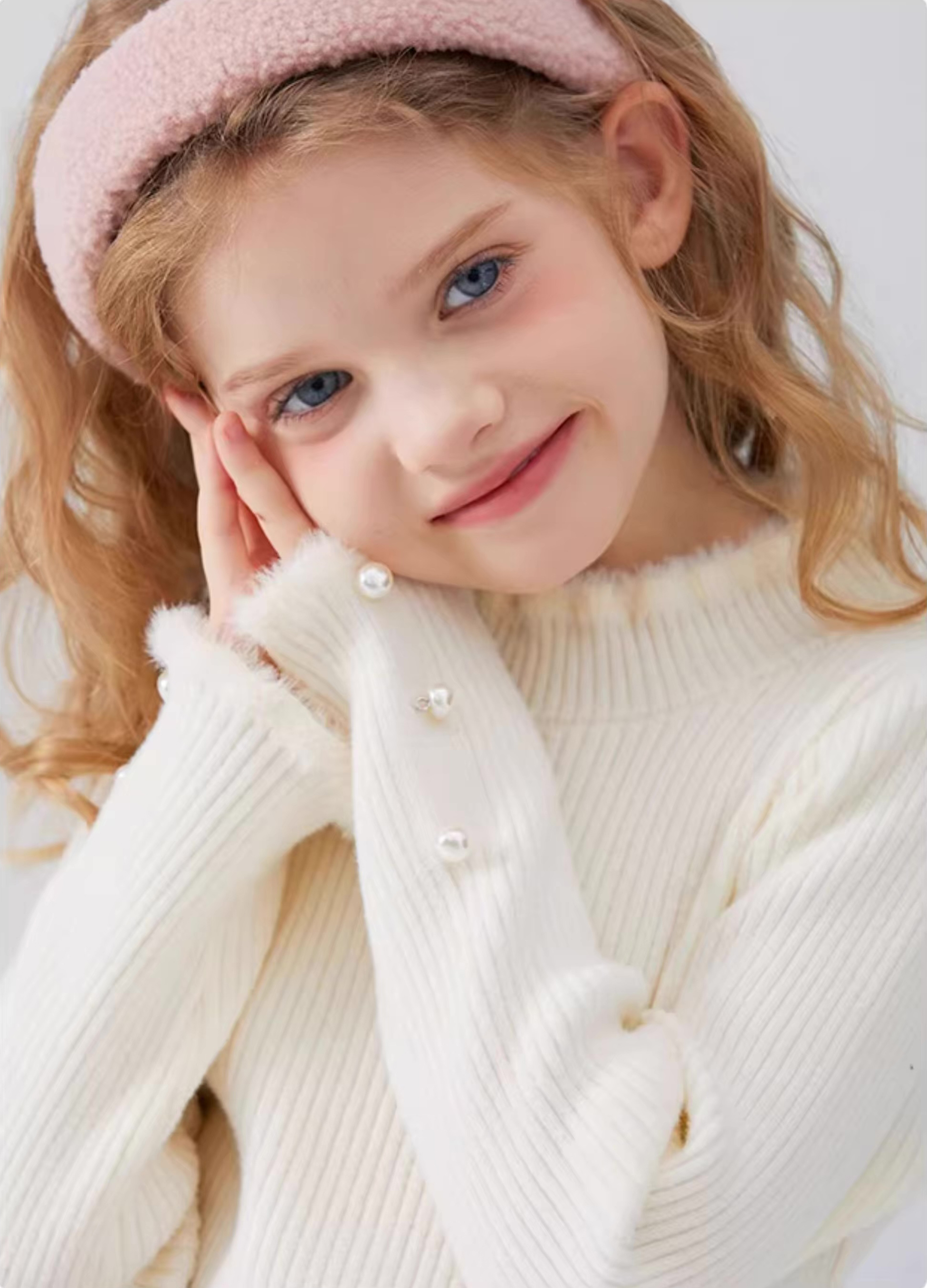 Wholesale Girls’ Ivory Ribbed Knit Top and Burgundy Velvet Pleated Skirt Set