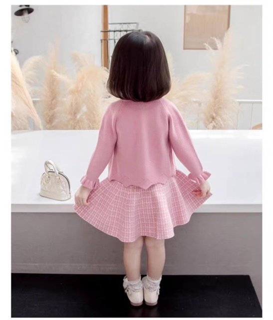 Factory Direct Girls’ Red Knit Cardigan and Plaid Tweed Dress Set