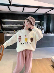 ODM OEM Girls’ Cream Ice Cream Graphic Sweatshirt and Pink Wide-Leg Pants Set