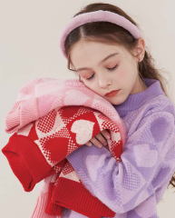 customized Girls’ Red and Cream Heart Pattern Knit Sweater