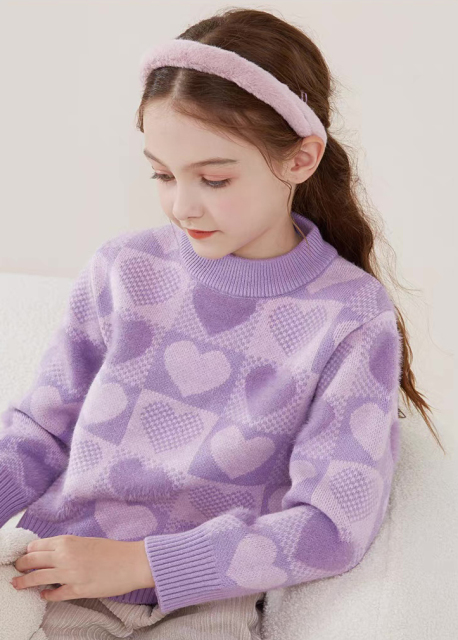 customized Girls’ Red and Cream Heart Pattern Knit Sweater