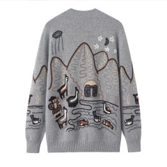 Made-to-order Grey Mountain Landscape Embroidered Knit Cardigan