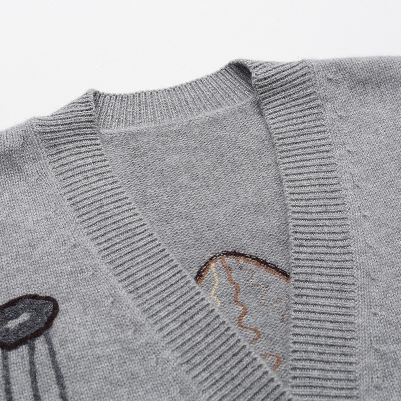 Made-to-order Grey Mountain Landscape Embroidered Knit Cardigan
