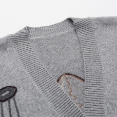 Made-to-order Grey Mountain Landscape Embroidered Knit Cardigan