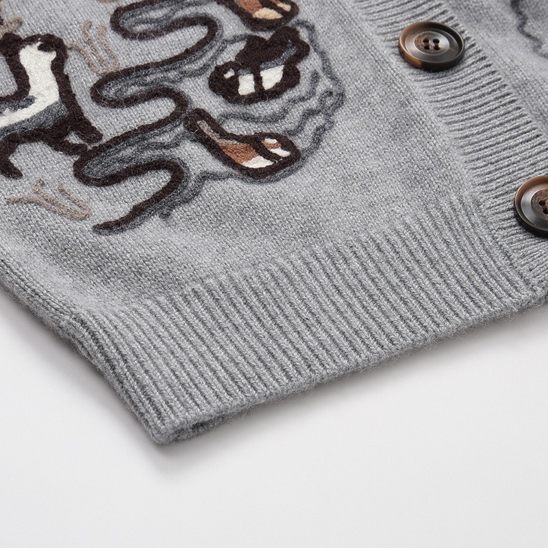 Made-to-order Grey Mountain Landscape Embroidered Knit Cardigan
