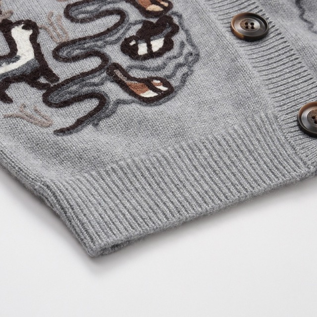 Made-to-order Grey Mountain Landscape Embroidered Knit Cardigan