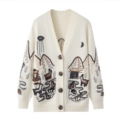 Made-to-order Grey Mountain Landscape Embroidered Knit Cardigan