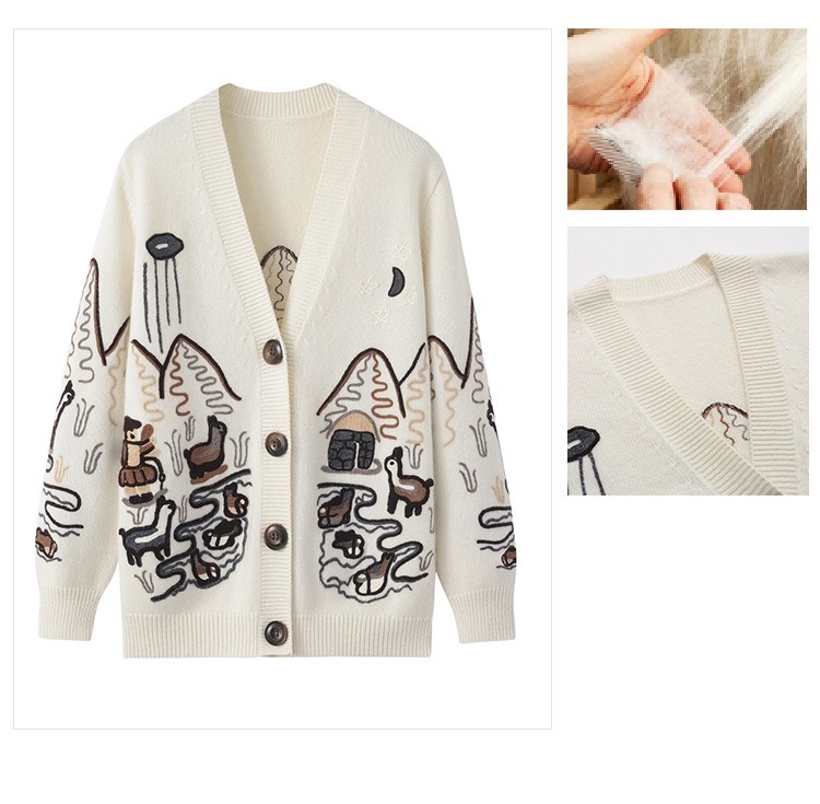 Made-to-order Grey Mountain Landscape Embroidered Knit Cardigan