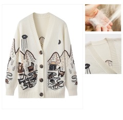 Made-to-order Grey Mountain Landscape Embroidered Knit Cardigan