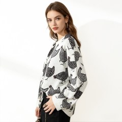 Made-to-order Ivory Chicken Print Button-Up Knit Cardigan