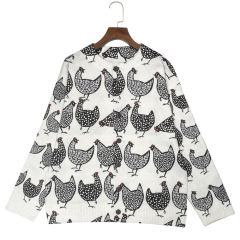 Made-to-order Ivory Chicken Print Button-Up Knit Cardigan