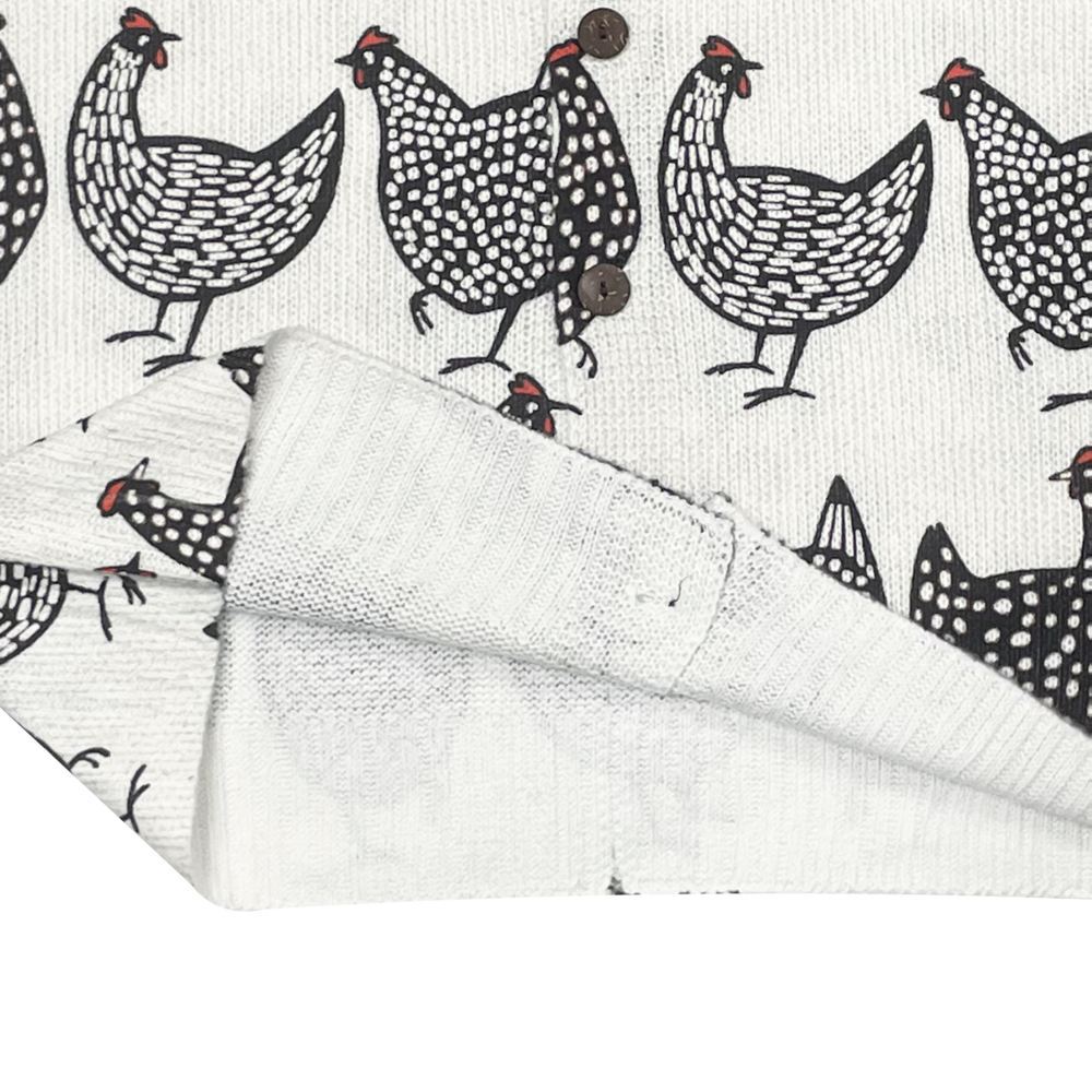 Made-to-order Ivory Chicken Print Button-Up Knit Cardigan