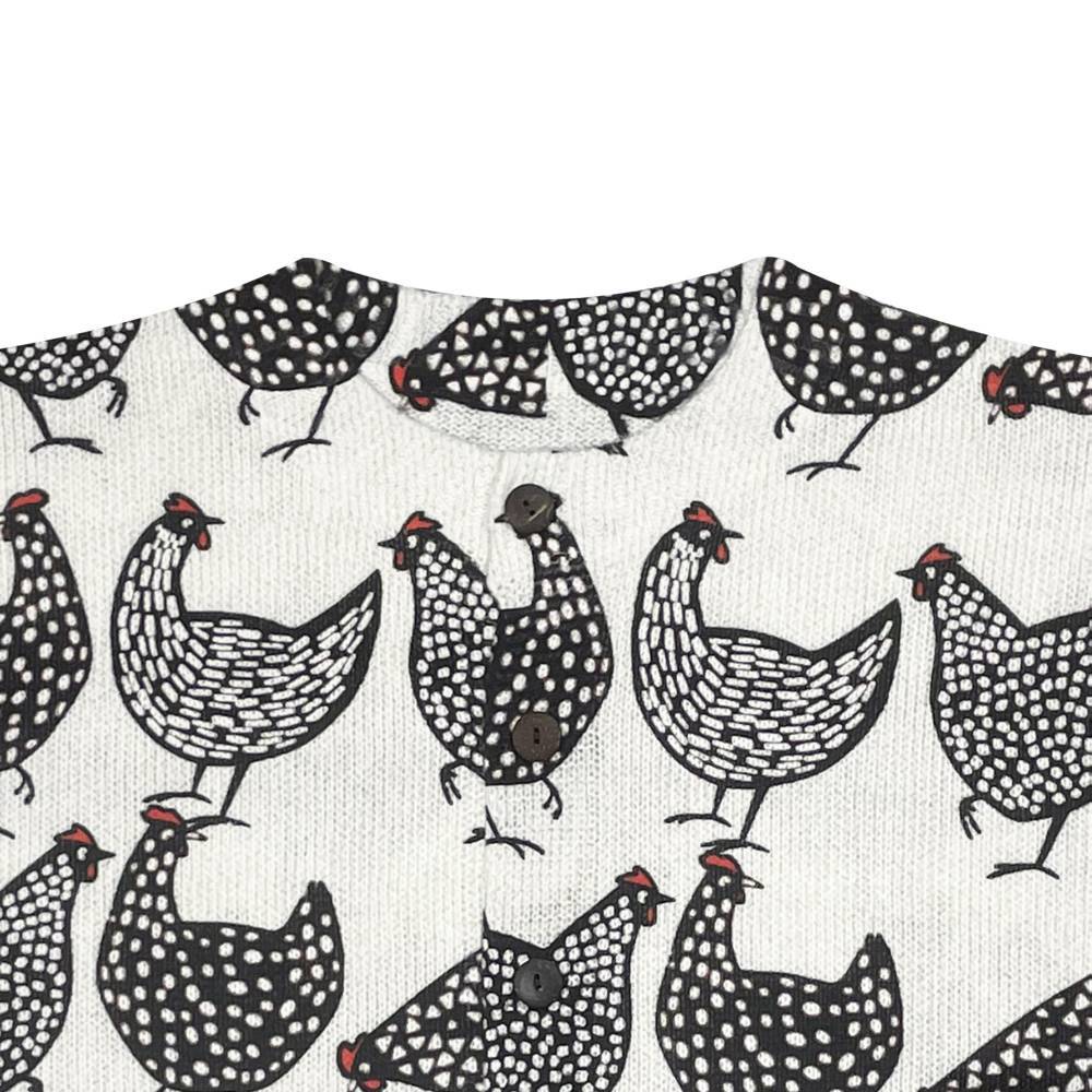 Made-to-order Ivory Chicken Print Button-Up Knit Cardigan