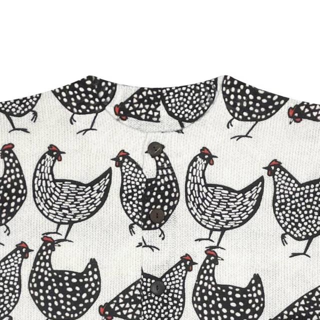 Made-to-order Ivory Chicken Print Button-Up Knit Cardigan