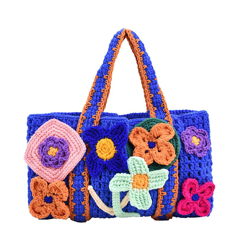 Made-to-order Blue Floral Crochet Tote Bag