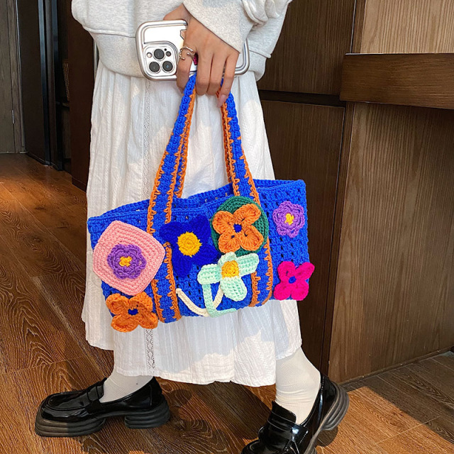 Made-to-order Blue Floral Crochet Tote Bag