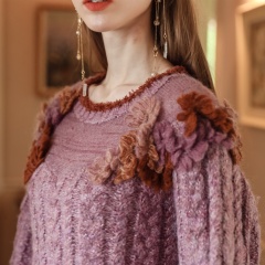 Made-to-order Aqua Floral Applique Cable Knit Sweater