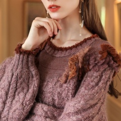 Made-to-order Aqua Floral Applique Cable Knit Sweater