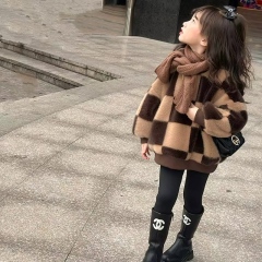 Wholesale Girls’ Oversized Brown Plaid Fleece Poncho Sweater