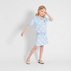 Factory Direct Girls’ Light Blue Floral Knit Two-Piece Skirt Set