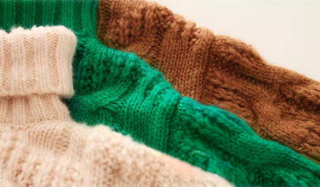 Personalized  Girls’ Brown Chunky Cable Knit Turtleneck Sweater
