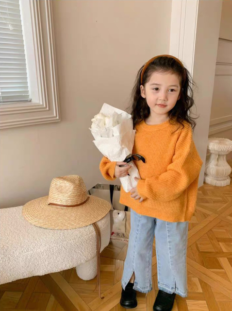 customized Girls’ Mustard Orange Oversized Knit Sweater