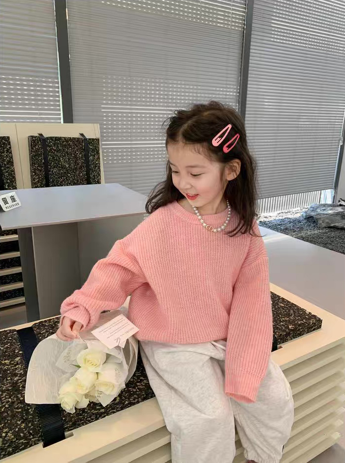 customized Girls’ Mustard Orange Oversized Knit Sweater