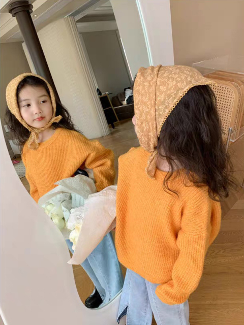 customized Girls’ Mustard Orange Oversized Knit Sweater