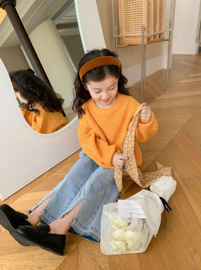 customized Girls’ Mustard Orange Oversized Knit Sweater