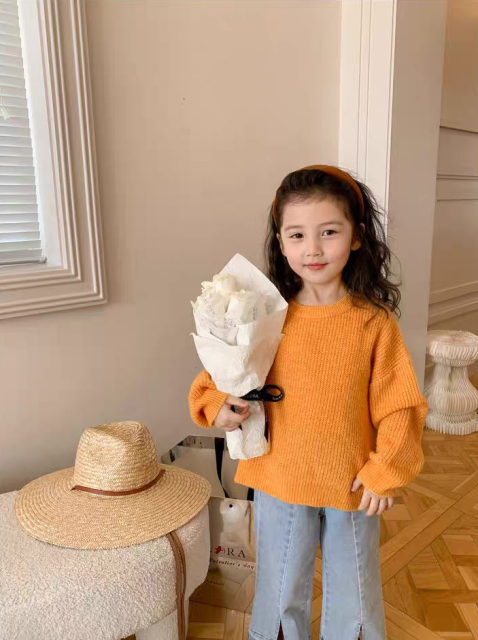 customized Girls’ Mustard Orange Oversized Knit Sweater